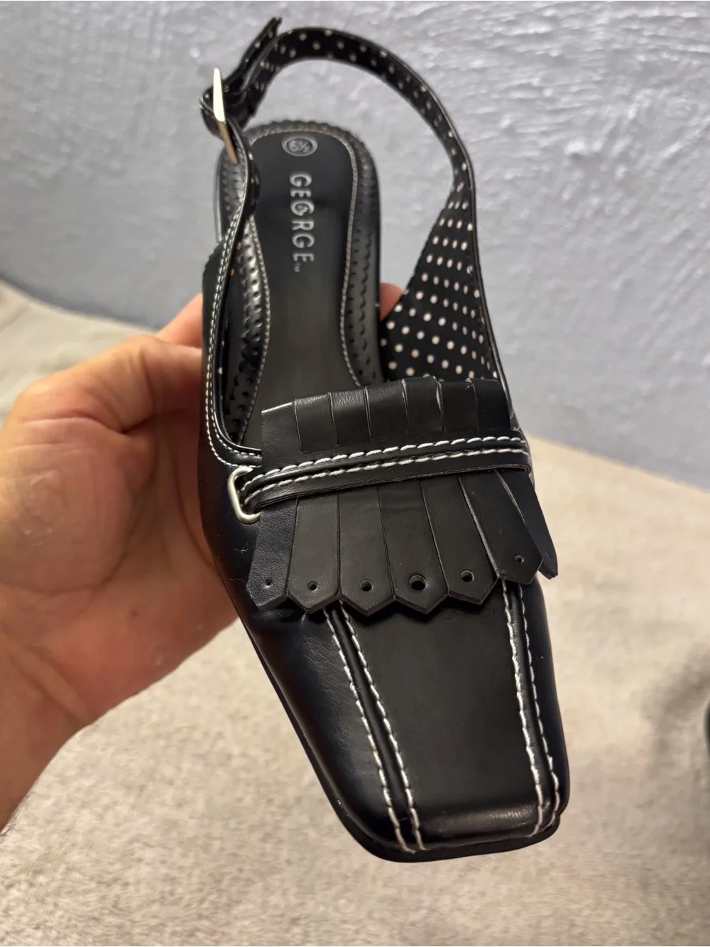 George Black Slingback Heels with Fringe and Contrast Stitching SZ 6.5 MARA